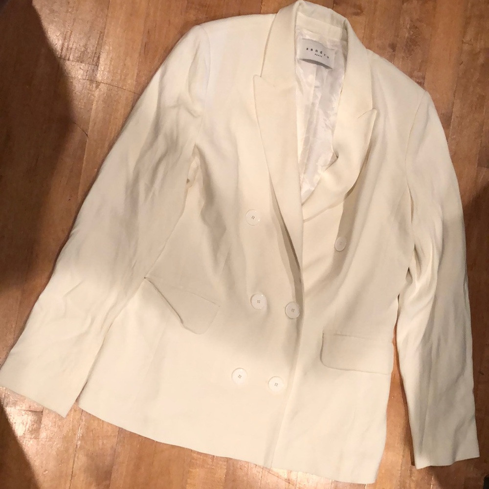 Sandro Paris White Double Breasted Blazer
